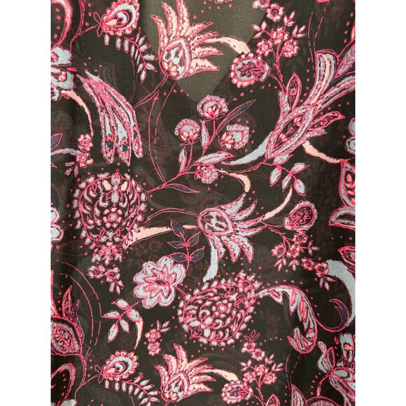 Sanctuary Top Womens Small Black Pink Floral Sheer Boho Bohemian Neck Tie - Picture 5 of 10